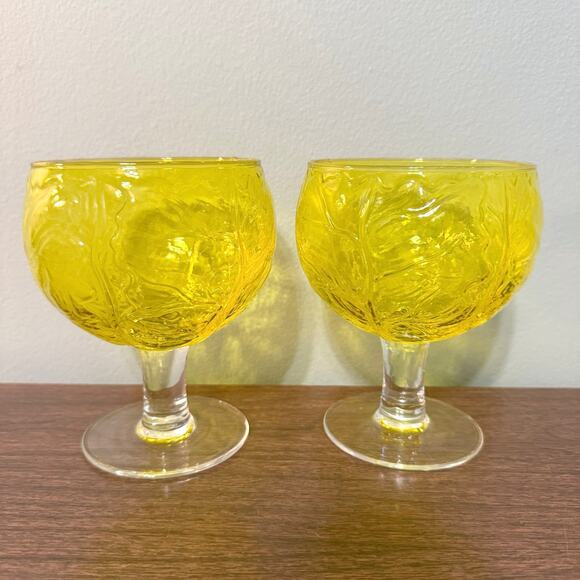 Sigma Taste Setter Secla Yellow Cabbage Leaf Goblets Set of 2 Portugal - Picture 1 of 8